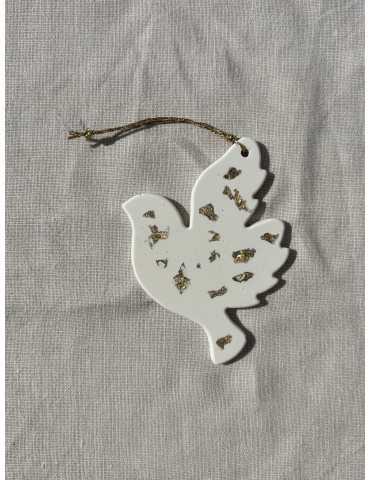 Colombe décorative artisanale - flocons dorés- June 2