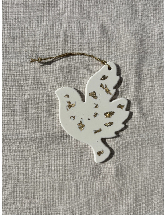 Colombe décorative artisanale - flocons dorés- June