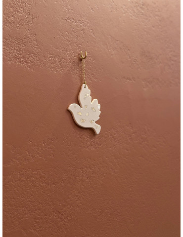 Colombe décorative artisanale - flocons dorés- June