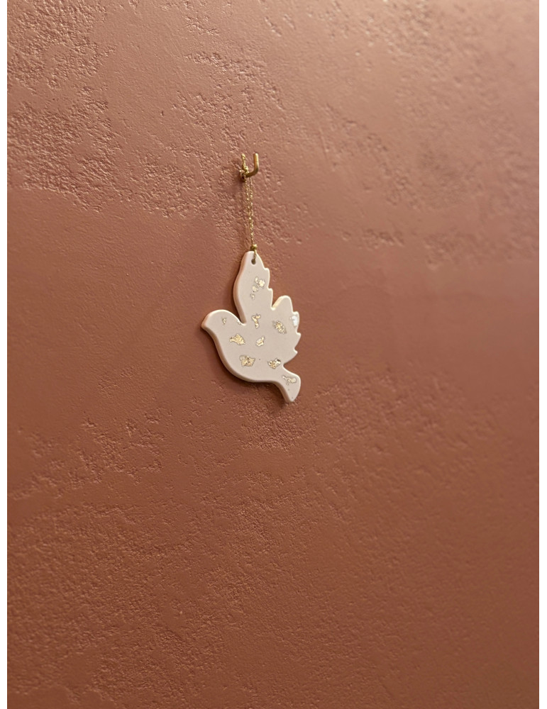 Colombe décorative artisanale - flocons dorés- June