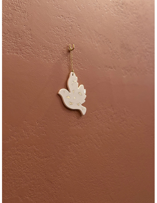 Colombe décorative artisanale - flocons dorés- June