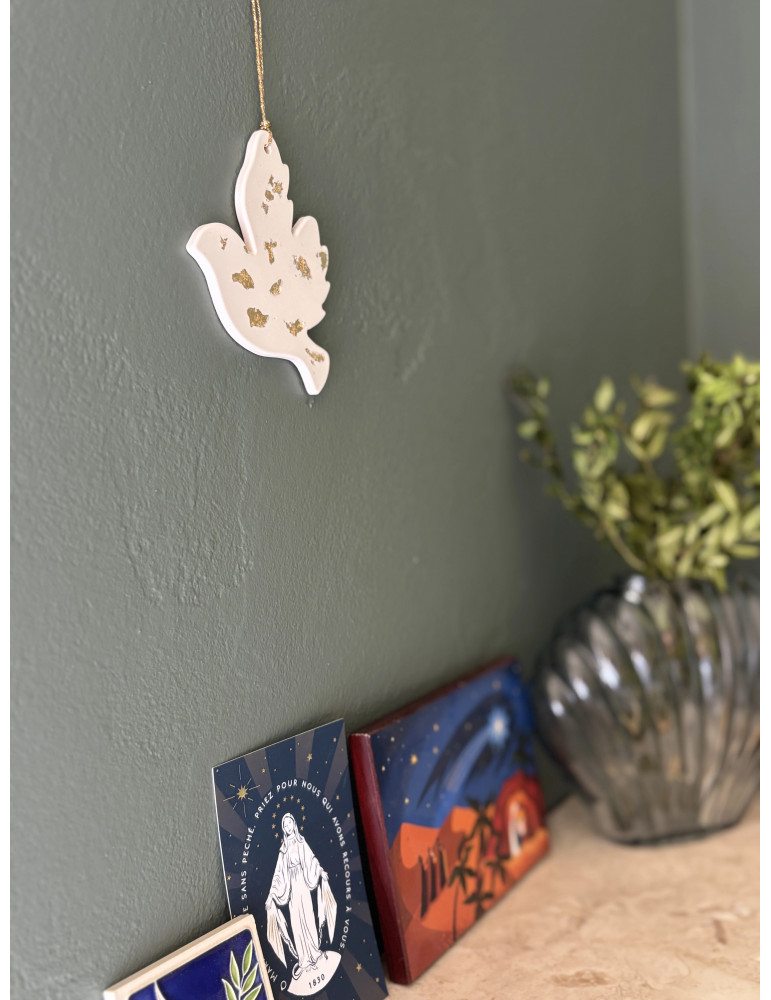 Colombe décorative artisanale - flocons dorés- June